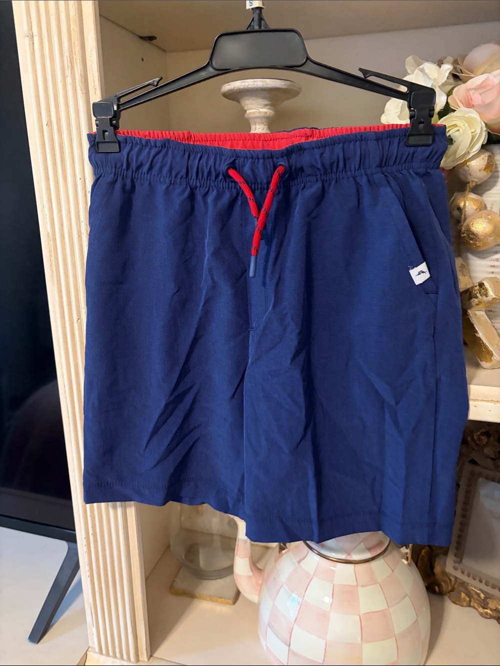 Tommy Bahama boys Navy Swim Shorts with Red Trim - (10-12)
